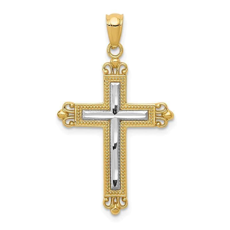 14k & Rhodium Diamond Cut Cross Pendant - Seattle Gold Grillz