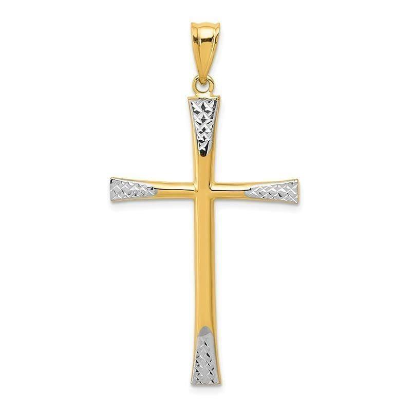 14k & Rhodium Diamond Cut Hollow Cross Pendant - Seattle Gold Grillz