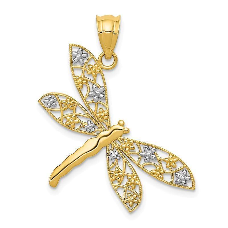 14k & Rhodium Filigree Dragonfly Pendant - Seattle Gold Grillz