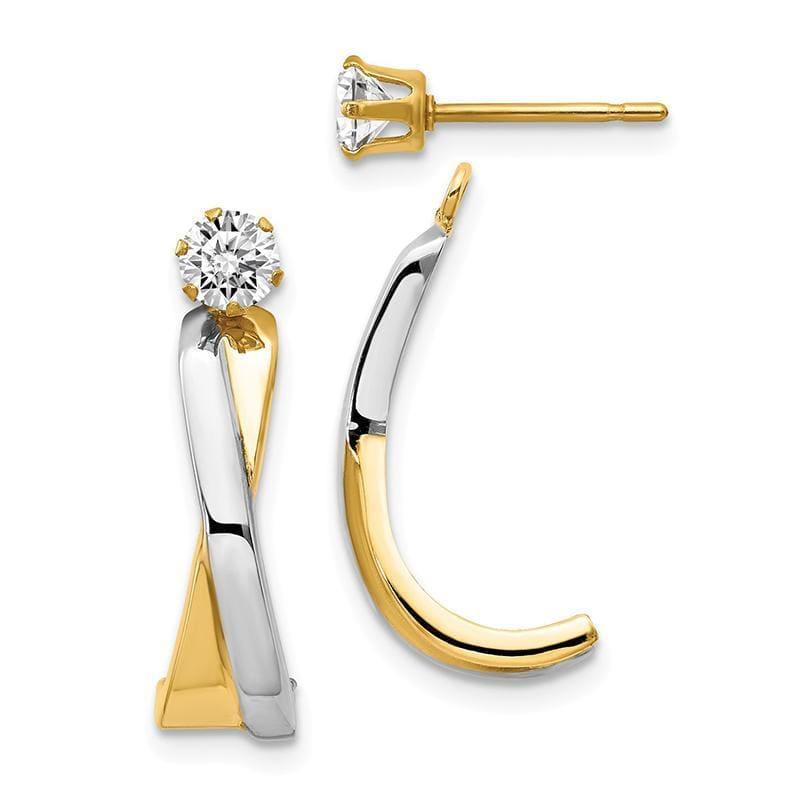 14k & Rhodium J-Hoop with CZ Stud Earring Jackets - Seattle Gold Grillz