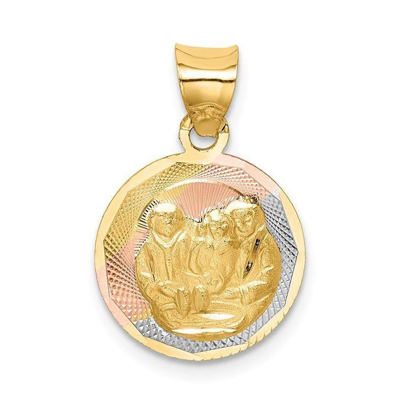 14k and Rhodium Polished and D-C Baptism Circle Pendant - Seattle Gold Grillz
