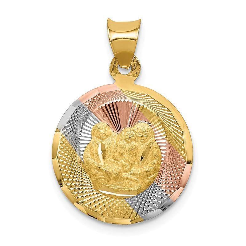 14k and Rhodium Polished and D-C Baptism Circle Pendant - Seattle Gold Grillz