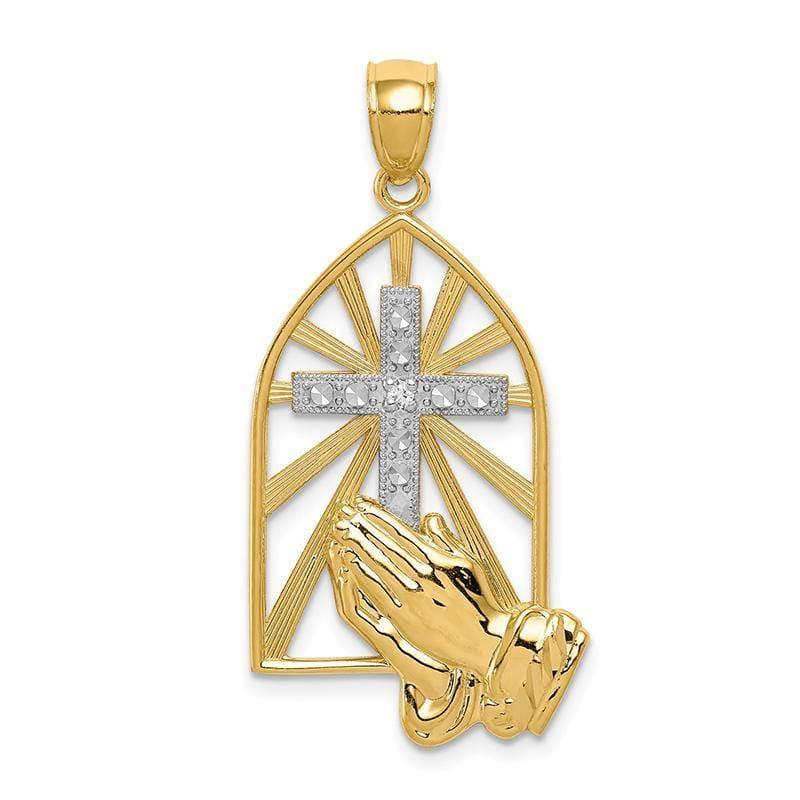 14k & Rhodium Praying Hands Pendant - Seattle Gold Grillz