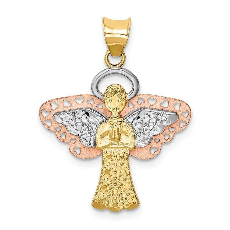 14k & Rose w-Rhodium Satin and Polished Angel Pendant - Seattle Gold Grillz