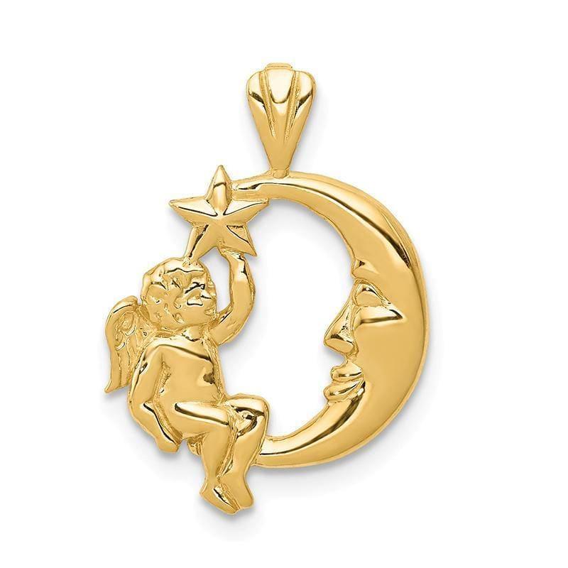 14k Angel Moon & Star Pendant - Seattle Gold Grillz