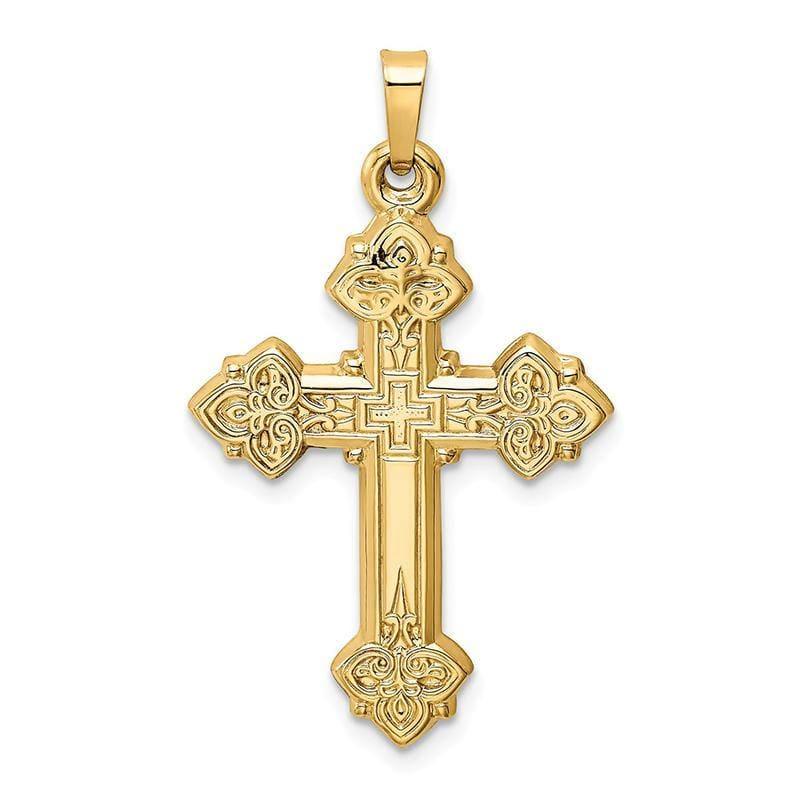 14k Budded Hollow Cross Pendant - Seattle Gold Grillz