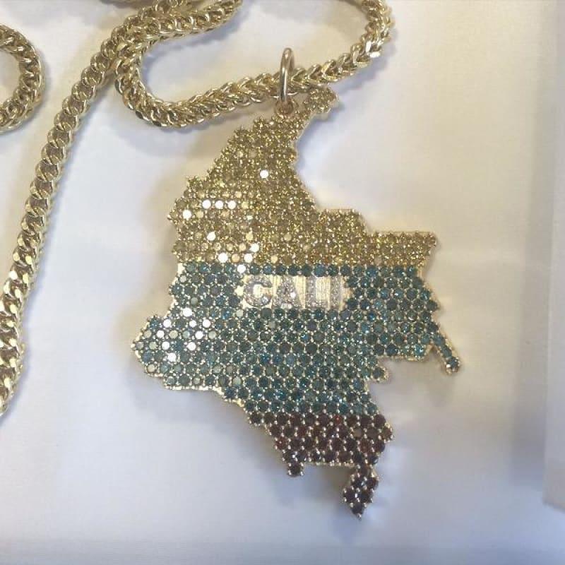 14k Cali Columbia Multi Colored Diamond Flooded Pendant - Seattle Gold Grillz