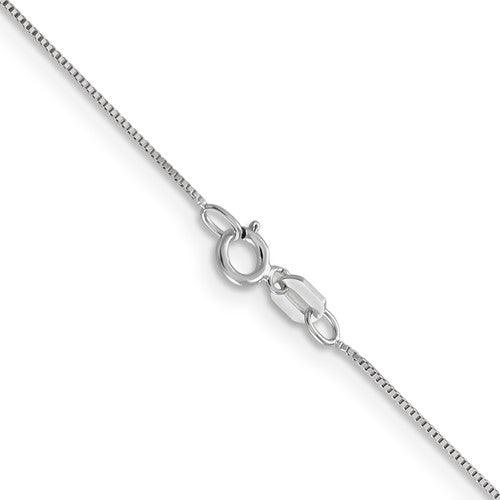 14k Carded White Gold 0.5mm Box Chain - Seattle Gold Grillz