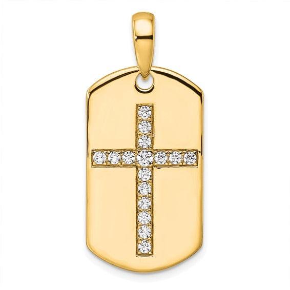 14K Center Cross Dog Tag Pendant - Seattle Gold Grillz