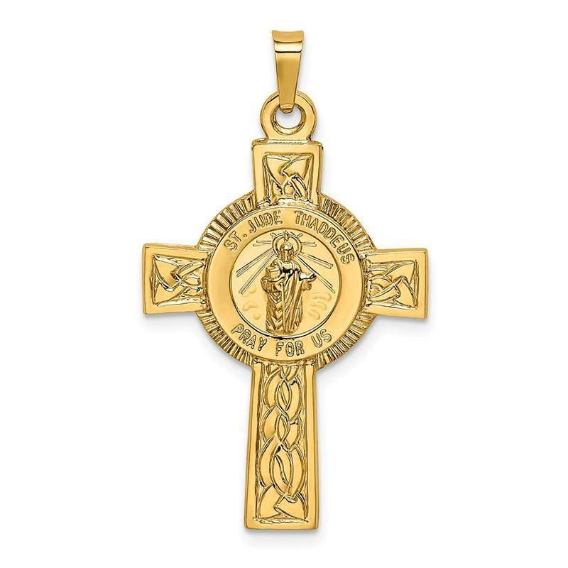 14k Cross w-St. Jude Medal Pendant. Weight: 2.05, Length: 37, Width: 21 - Seattle Gold Grillz
