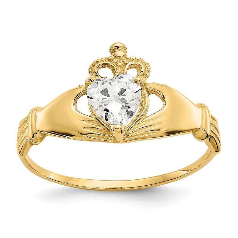 14k CZ April Birthstone Claddagh Heart Ring - Seattle Gold Grillz