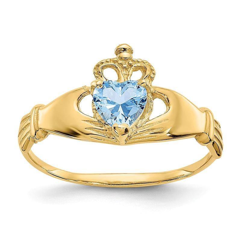 14k CZ March Birthstone Claddagh Heart Ring - Seattle Gold Grillz