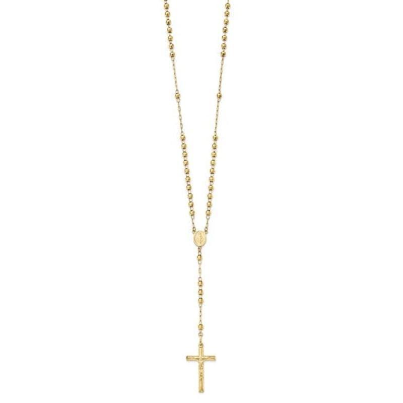 14k Diamond-cut 4mm Beaded Rosary Necklace - Seattle Gold Grillz