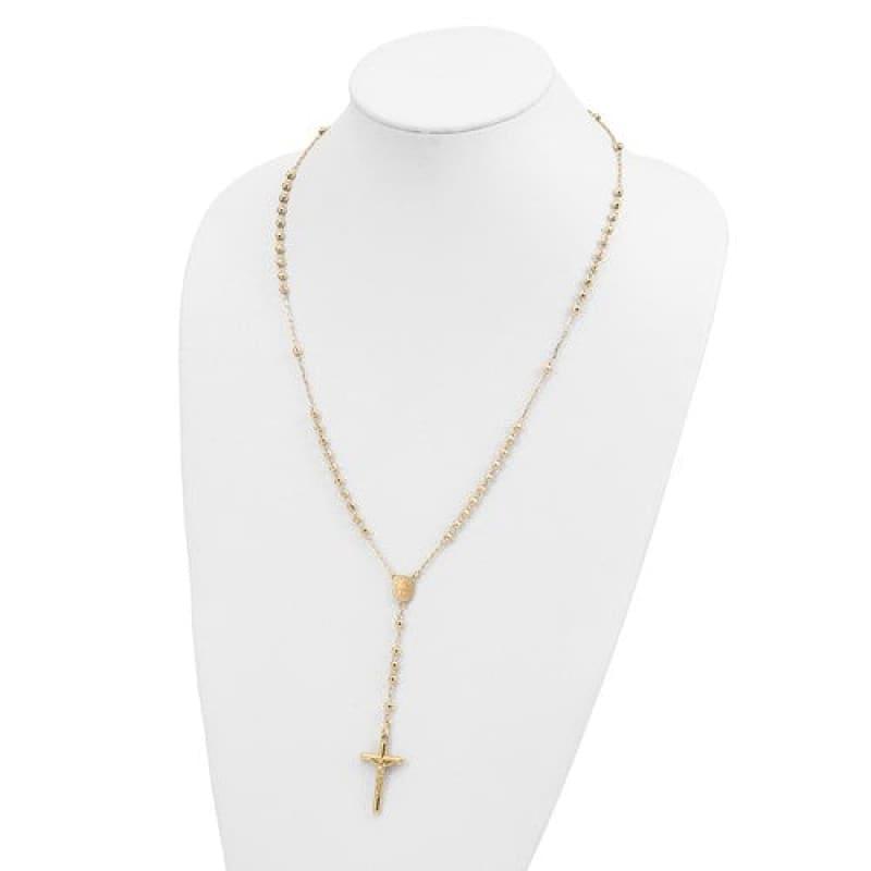 14k Diamond-cut 4mm Beaded Rosary Necklace - Seattle Gold Grillz