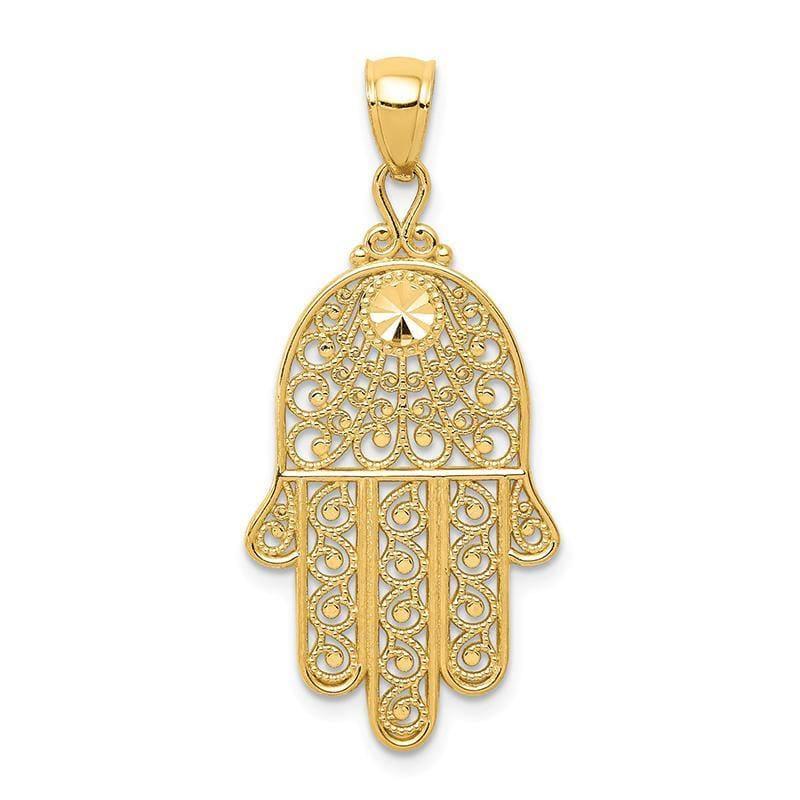 14k Diamond-cut Filigree Chamseh Pendant. Weight: 1.82, Length: 36, Width: 16 - Seattle Gold Grillz