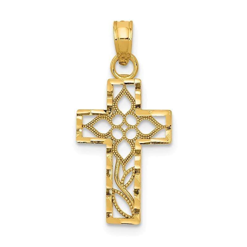 14k Diamond-cut Filigree Cross Pendant. Weight: 0.6, Length: 24, Width: 11 - Seattle Gold Grillz