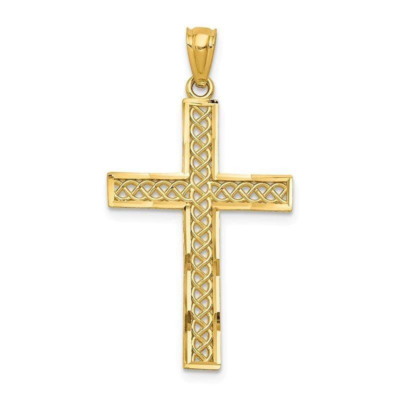 14k Diamond-cut Filigree Cross Pendant. Weight: 0.66, Length: 34, Width: 19 - Seattle Gold Grillz