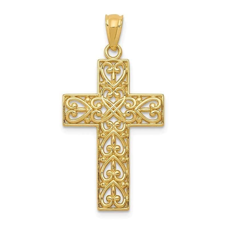 14k Diamond-cut Filigree Cross Pendant. Weight: 1.13, Length: 32, Width: 17 - Seattle Gold Grillz