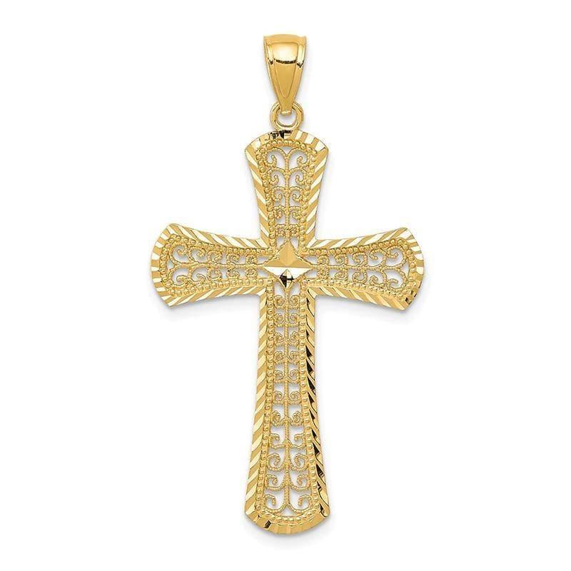14k Diamond-cut Filigree Cross Pendant. Weight: 1.42, Length: 42, Width: 23 - Seattle Gold Grillz