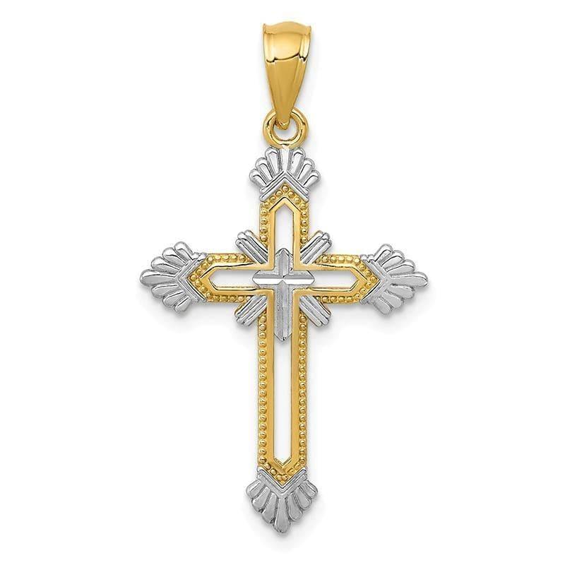 14k Diamond-cut Rhodium Cross Pendant. Weight: 0.57, Length: 29, Width: 16 - Seattle Gold Grillz