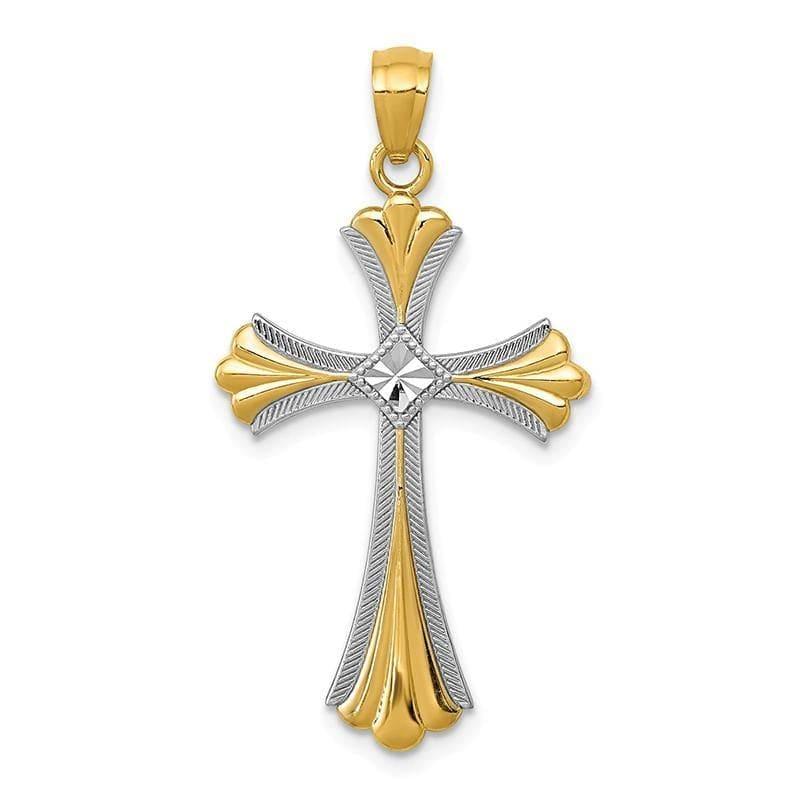 14k Diamond-cut Rhodium Cross Pendant. Weight: 0.88, Length: 33, Width: 17 - Seattle Gold Grillz