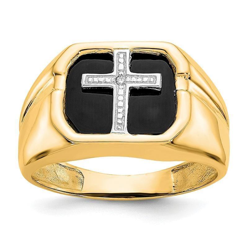 14k Diamond Men's Onyx Diamond Cross Ring - Seattle Gold Grillz