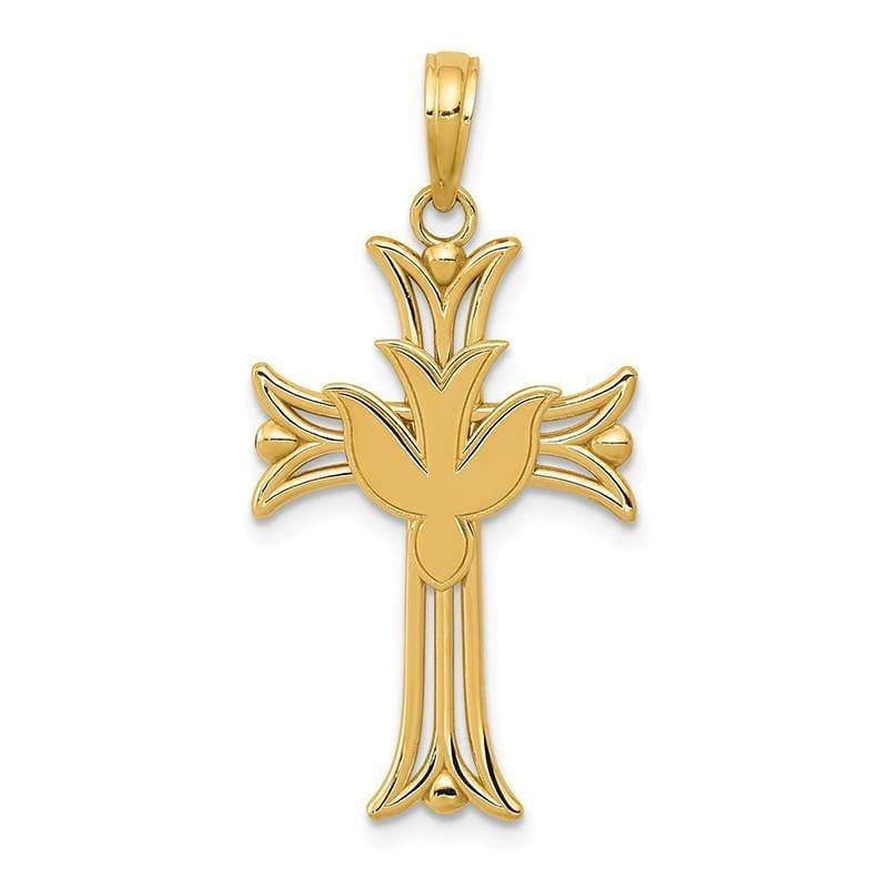 14K Dove on Cross Pendant. Weight: 1.37, Length: 30, Width: 17 - Seattle Gold Grillz