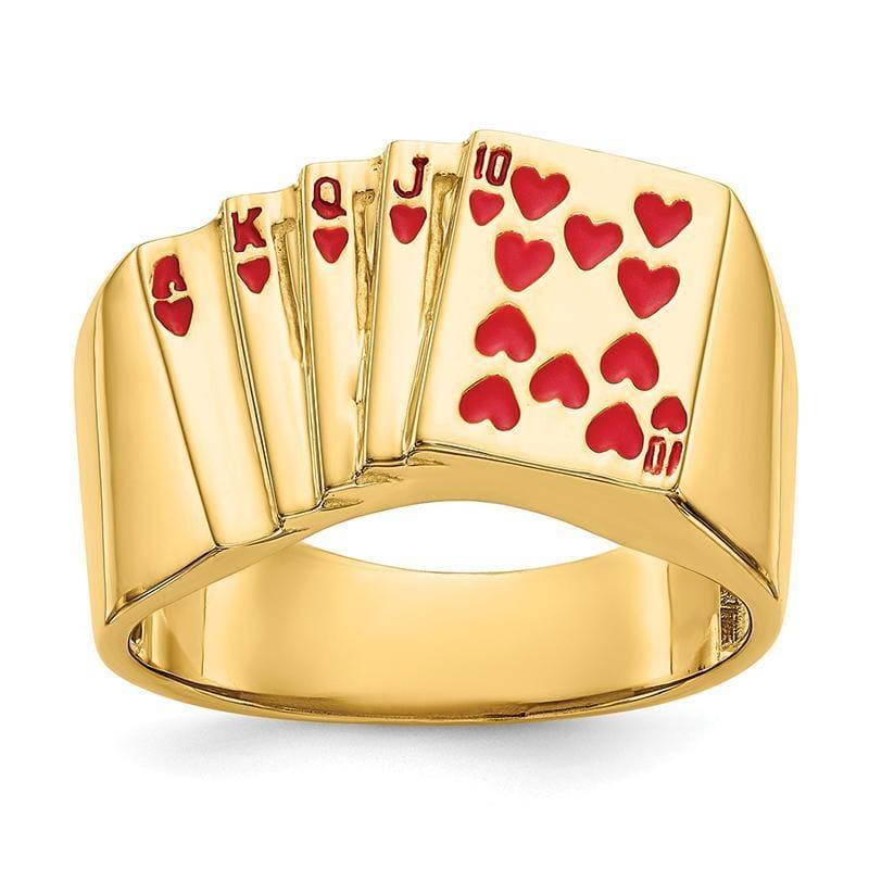 14k Enameled Royal Flush in Hearts Mens Ring - Seattle Gold Grillz