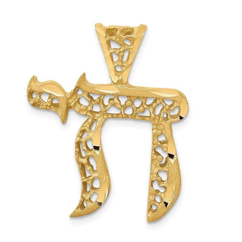 14k Filigree Chai Pendant. Weight: 3.43, Length: 28, Width: 22 - Seattle Gold Grillz