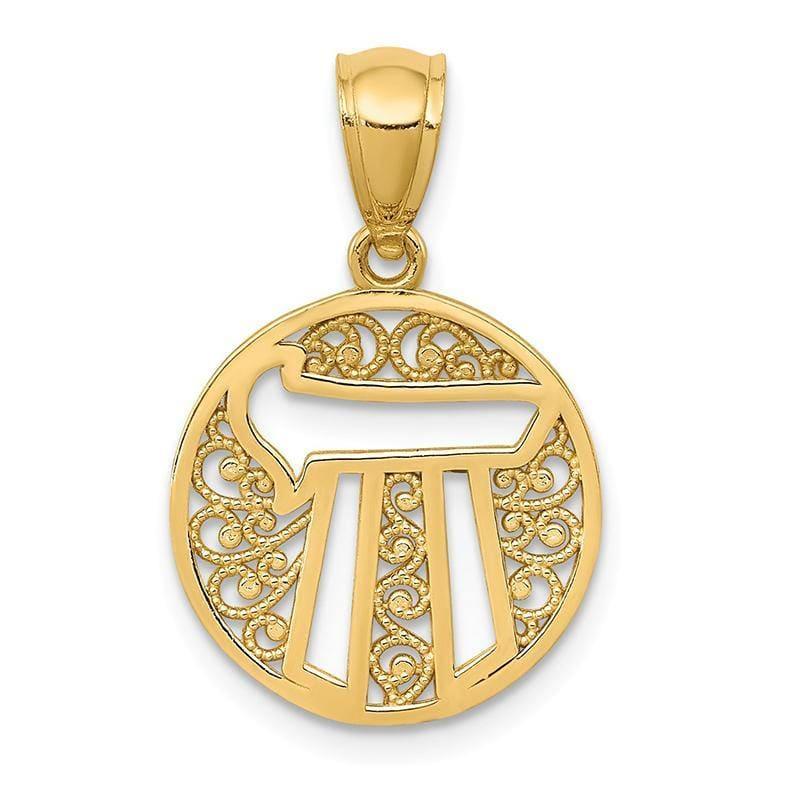 14k Filigree Circle Chai Pendant. Weight: 0.91, Length: 21, Width: 14 - Seattle Gold Grillz
