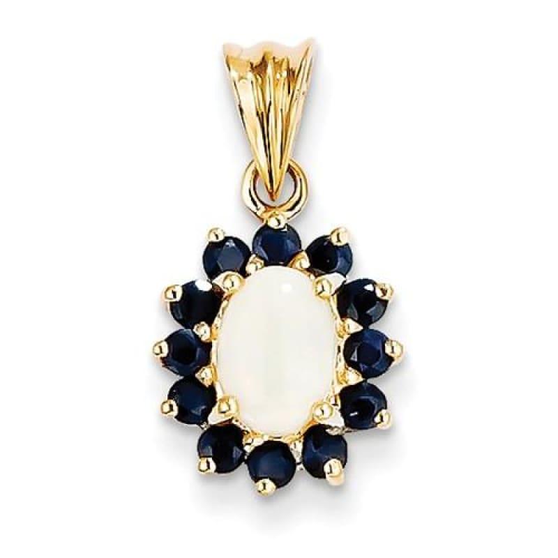 14k Genuine Opal and Sapphire Pendant - Seattle Gold Grillz