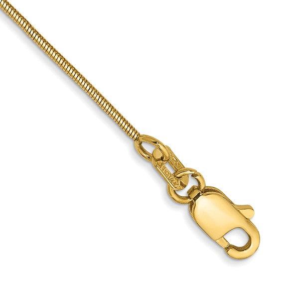 14k Gold 0.80mm Round Snake Anklet - Seattle Gold Grillz