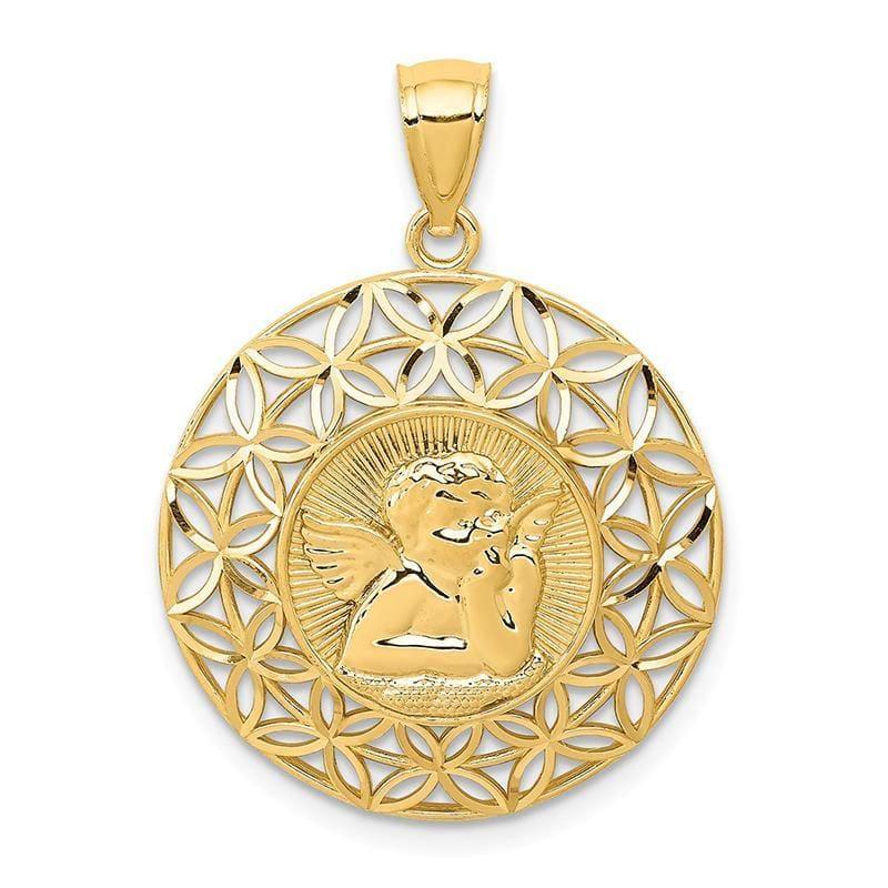 14k Gold Polished Angel D-C Medal Pendant - Seattle Gold Grillz