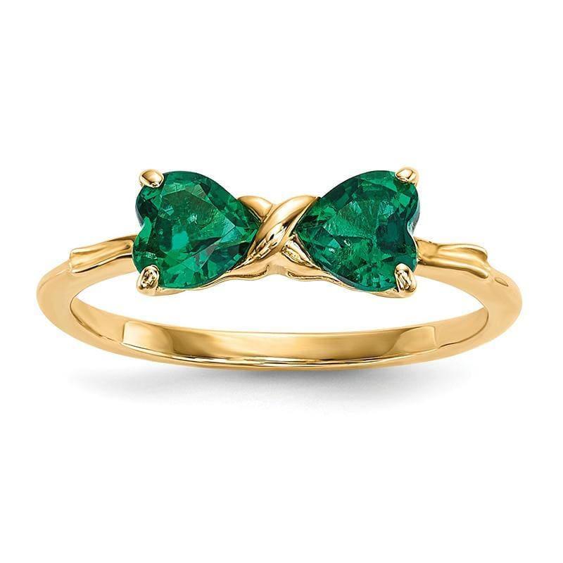 14k Gold Polished Created Emerald Bow Ring - Seattle Gold Grillz
