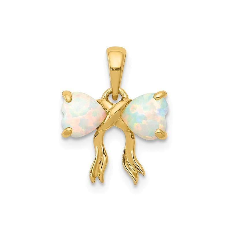 14k Gold Polished Created Opal Bow Pendant - Seattle Gold Grillz