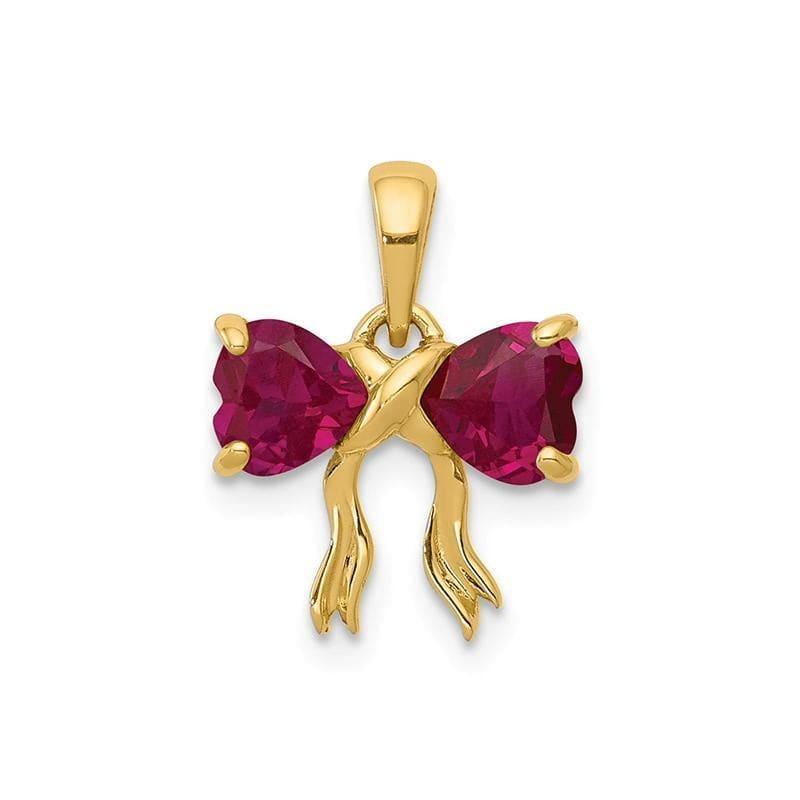 14k Gold Polished Created Ruby Bow Pendant - Seattle Gold Grillz