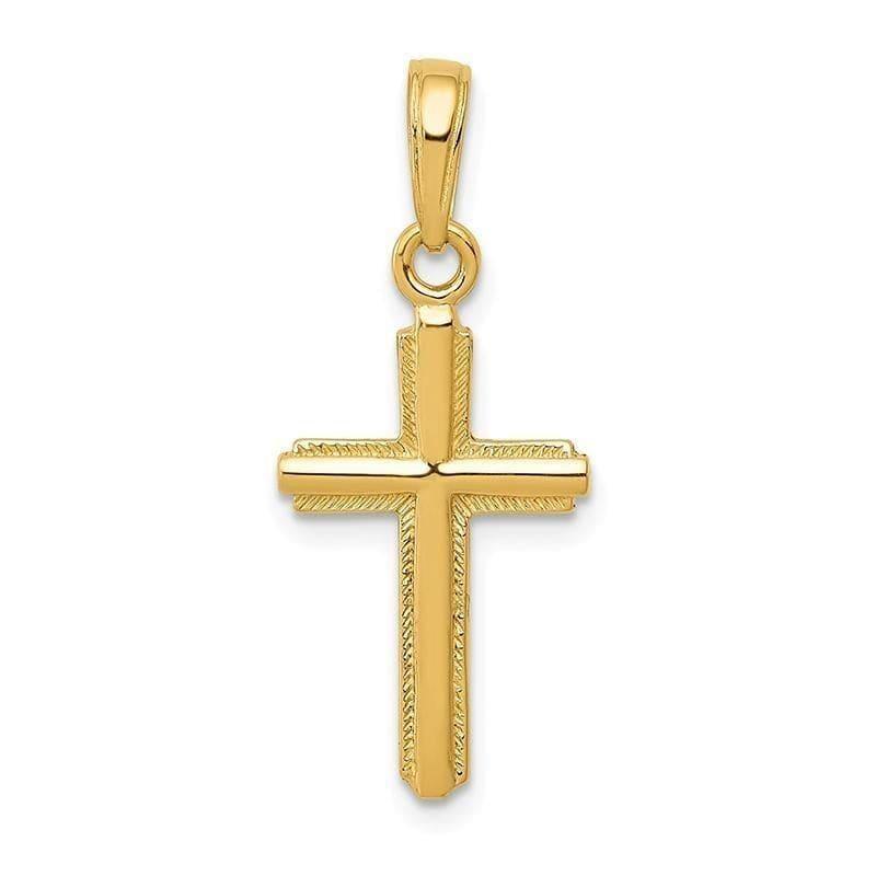 14K Gold Polished Cross With Stripped Border Pendant - Seattle Gold Grillz