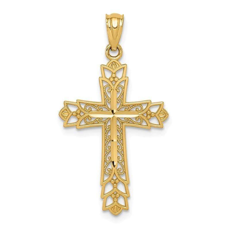 14k Gold Polished Filigree Cross Pendant - Seattle Gold Grillz