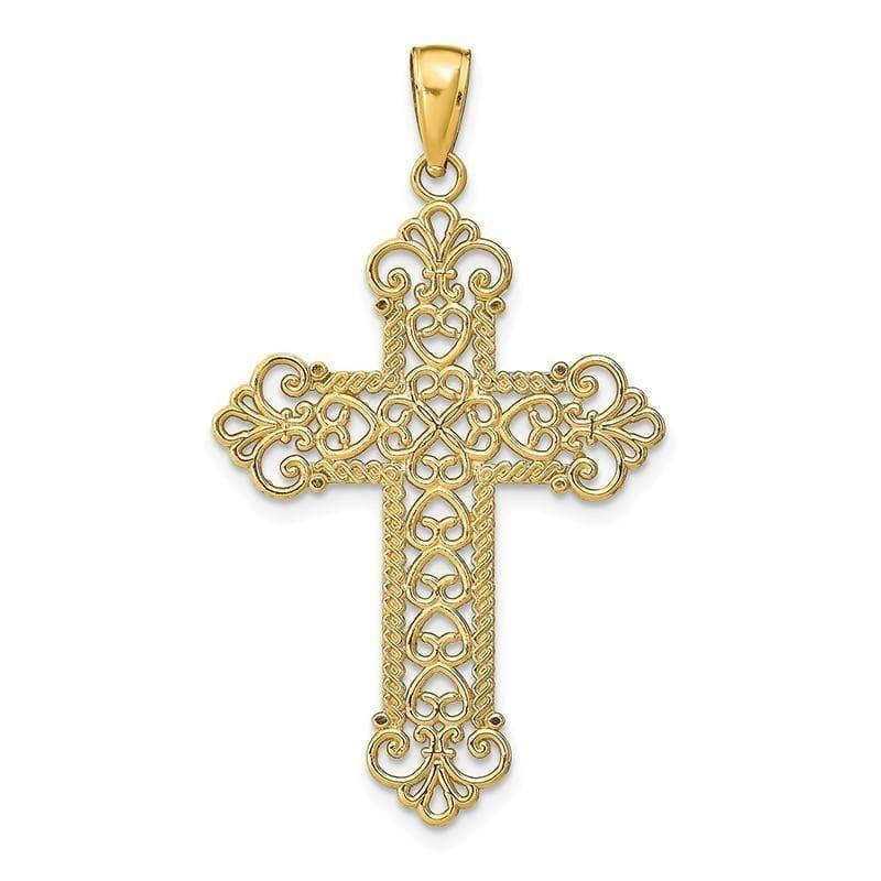 14K Gold Polished Large Rope Frame Filigree Cross Pendant - Seattle Gold Grillz