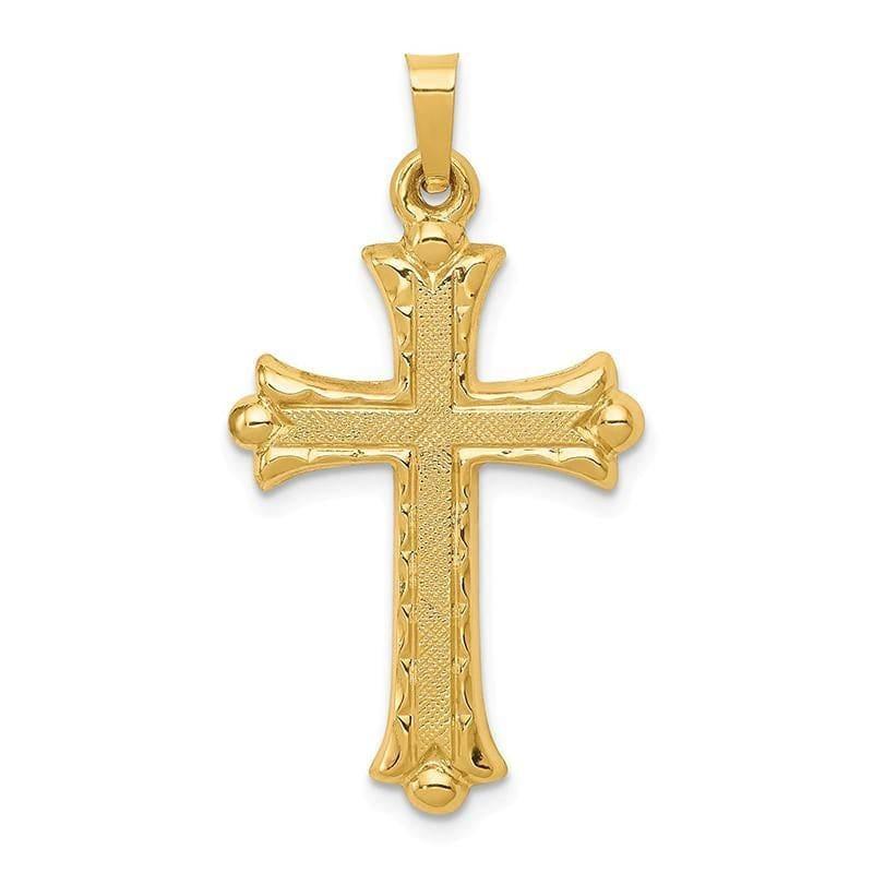 14k Hollow Fleur De Lis Cross Pendant - Seattle Gold Grillz