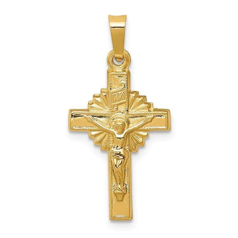 14k INRI Hollow Crucifix Pendant - Seattle Gold Grillz