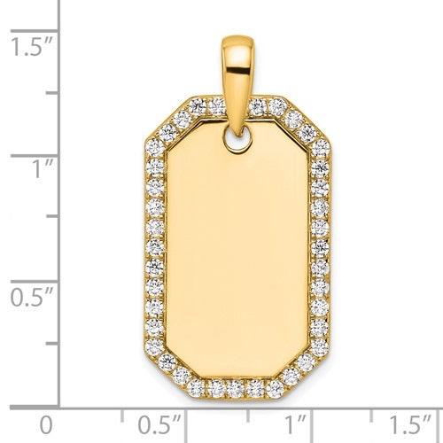 14K Lab Grown Diamond Bordered Dog Tag Pendant - Seattle Gold Grillz