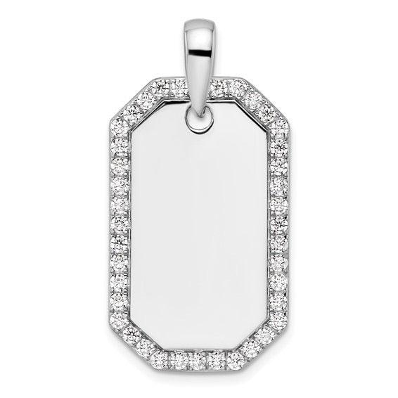 14K Lab Grown Diamond Bordered Dog Tag Pendant - Seattle Gold Grillz