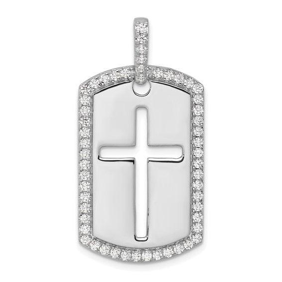 14K Lab Grown Diamond Cross Dog Tag Pendant - Seattle Gold Grillz