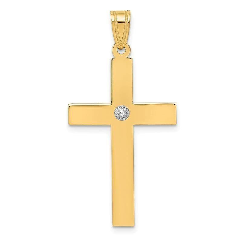14k Polished .02ct. Diamond Cross Pendant Large - Seattle Gold Grillz