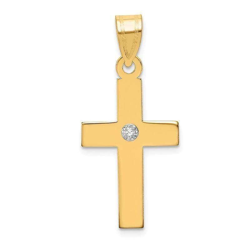 14k Polished .02ct. Diamond Cross Pendant Small - Seattle Gold Grillz