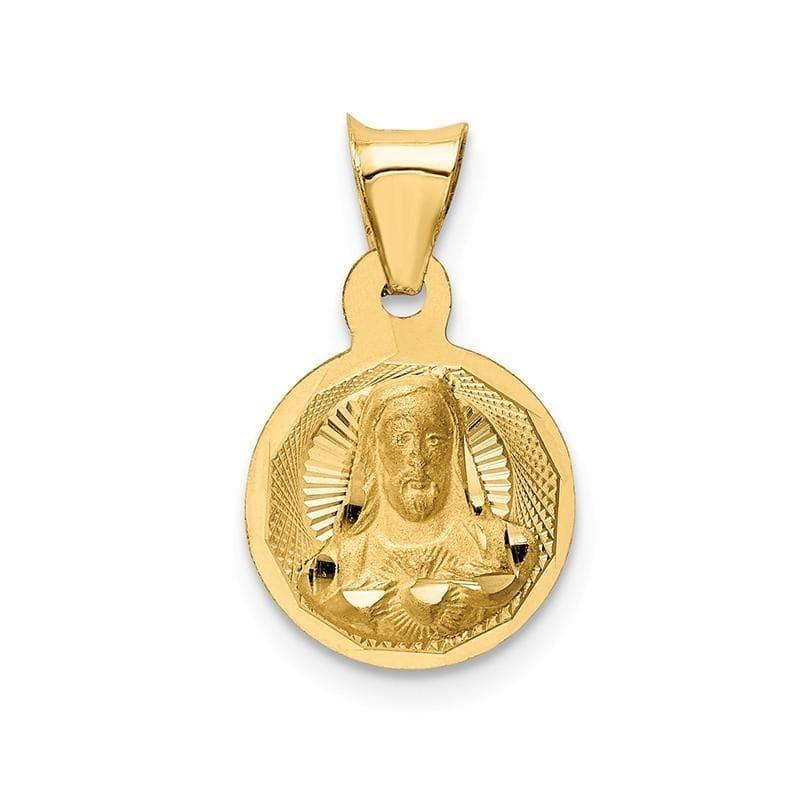 14k Polished & D-C Sagrado Corazon Circle Pendant - Seattle Gold Grillz