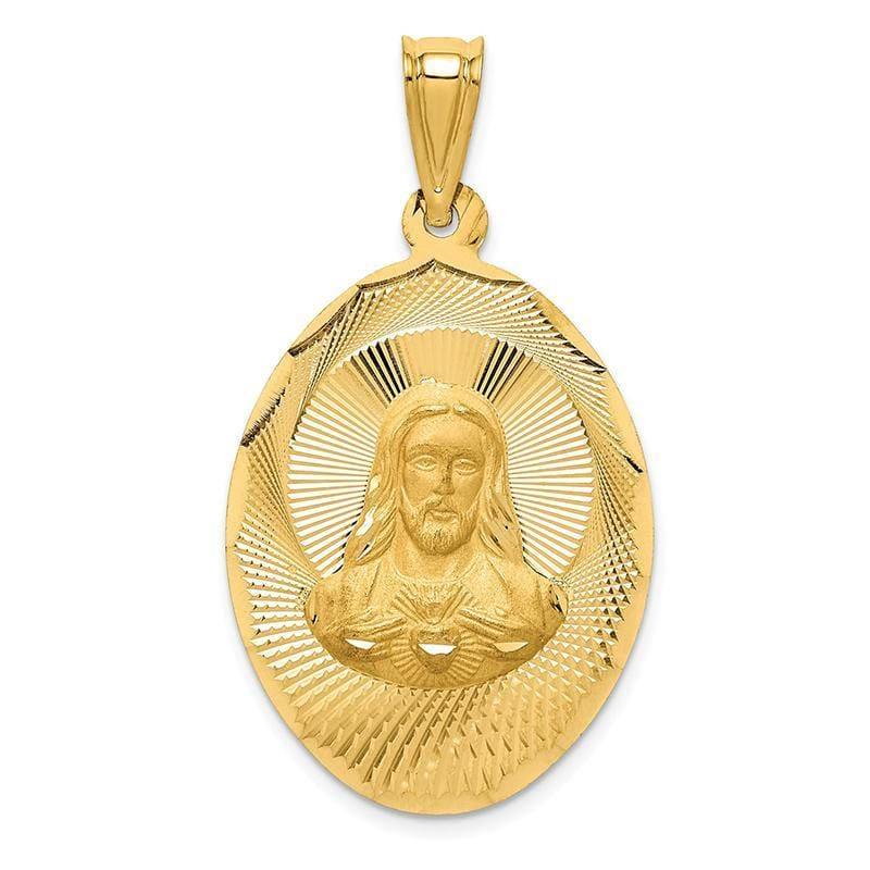 14k Polished & D-C Sagrado Corazon Oval Pendant - Seattle Gold Grillz