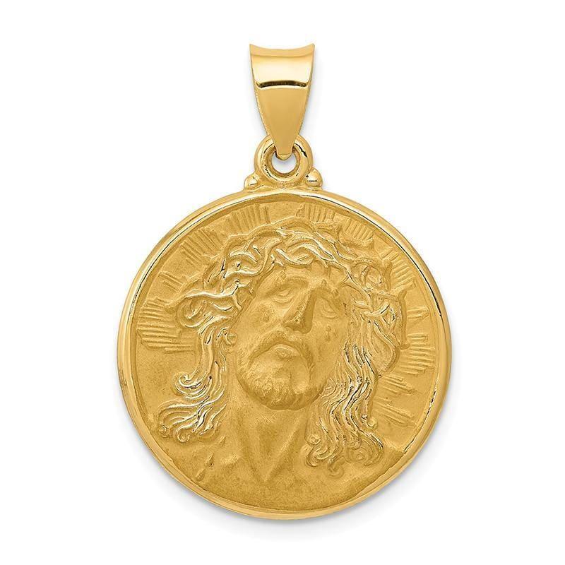 14k Polished and Satin Face of Jesus Medal Pendant - Seattle Gold Grillz