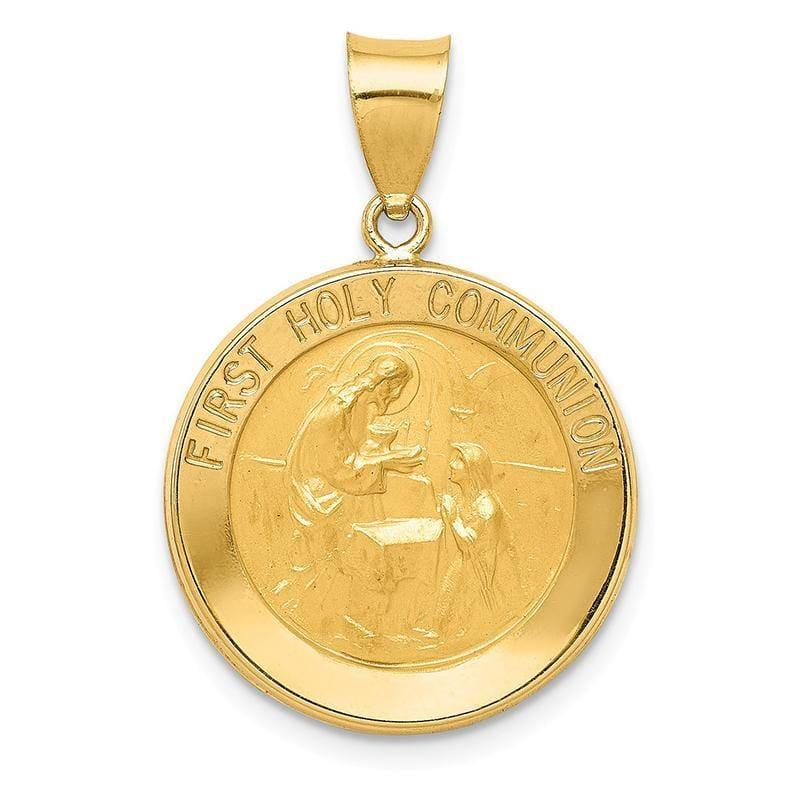 14k Polished and Satin First Holy Communion Medal Pendant - Seattle Gold Grillz